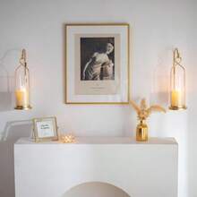 Gold Candle Sconces Wall Decor: Set Of 2 Wall Candle Holder For Pillar Candles - Modern Metal Hurricane Lantern Decoration For Indoor Porch Fireplace Bathroom Living Room - Gold - View 2