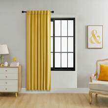 单片装或双片装可选/带系带窗帘/杆袋式窗帘/可使用夹子/纯色遮光隔热窗帘/遮光窗帘/适用于客厅、办公室、卧室，短款可用作厨房窗帘 - 薑黃 - 查看 17