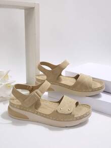 2025 New Summer Plus Size Casual Sandals For Women, One-Strap Peep Toe Comfortable Cross-Border Sandals - Khaki - View 6