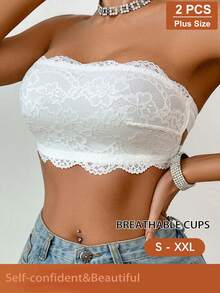 2pcs Strapless Invisible Design Women Lace Patchwork Bras, Floral Jacquard Pattern, Suitable For Wedding, Beach, Casual, Comfortable, Thin Wireless Sports Bra With Backless Design - Multicolor - View 7