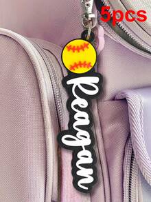 1/3/5 Paquete(s) de llavero personalizado con nombre y softbol 3D impreso en plástico, etiqueta para mochila de softbol personalizada - Nombre y número personalizados - Regalo para equipo de softbol - Etiqueta de equipaje para deportes de equipo - Llavero con boca de pez de béisbol - Ver 8