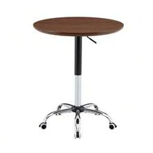 Mesa auxiliar color nogal con ruedas, altura regulable, 70 cm de diámetro, mesa redonda moderna para oficina, cocina y cafetería. - Marrón - Ver 1