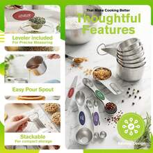 Pack Of 8 Stainless Steel Magnetic Measuring Spoons Set, Dual Sided, Stackable, Adjustable Measuring Spoons With Leveler, Practical Kitchen Utensils - Nhiều màu - Xem 6