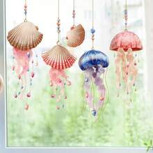 Decoraciones de pared con calcomanías de medusas de colores de verano y pegatinas para ventanas para baño, cocina y dormitorio - Pegatinas autoadhesivas y removibles para bañera, ventana de vidrio, puerta y ventana de vidrio del baño - A - Ver 1