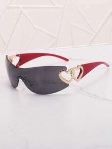 1pc Frameless Linked Heart Metal Decor Y2K Style Fashion Glasses, Suitable For Beach, Party, Gift, Vacation - 灰片紅腳 - 查看 5