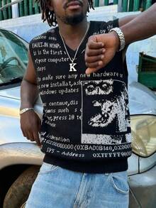 Áo dệt kim không tay họa tiết đầu lâu ban nhạc punk rock phong cách mới Xuân/Hè của ANDREILEE dành cho nam - màu đen - Xem 1