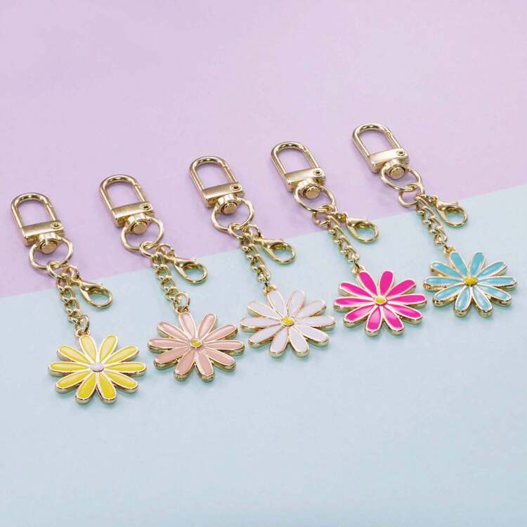 5Pcs 2-Sided Enamel Daisy Keychain, Flower Pendant With Mini Lobster Clasp, Multifunctional Bag Charm For Hand Cream, Lip Gloss & Keys - Daisy Keychain - View 4