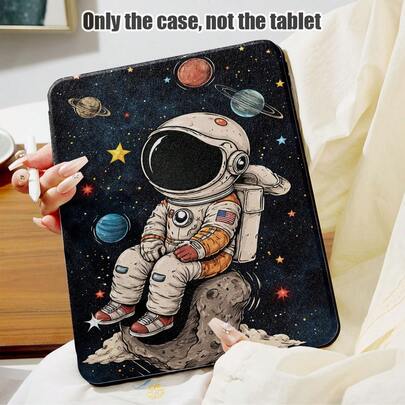 1pc Astronaut, Star, Planet Pattern PU Leather Desk Pad With 360° Rotating Stand And Pen Slot, Auto Sleep/Wake Function, Suitable For Back To School, Valentine's Day, Holiday Gifts