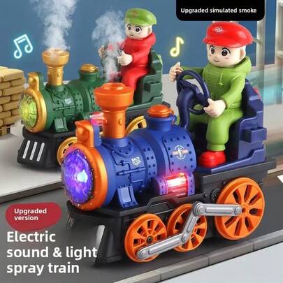 1 Set, 20cm Long, Electric Steam Train Toy With Simulated Smoke Spray & Sound/Light Effects, Obstacle-Avoidance Wheels Included, Educational Rolling Companion For Toddlers (Requires 3 AA Batteries), Classic Railway Style, Green/Blue Color Options, Realistic Driver Figure + Rotating Steering Wheel, Developmental Toy For Boys & Girls Age 3+, Birthday Gift / Christmas Stocking Stuffer / Easter Basket Filler / Playroom Activity