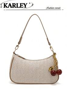 Túi xách thời trang nữ, túi đan rơm mùa hè mới, túi phong cách đi biển, túi dành cho phái đẹp thời Y2K, túi đeo vai, ví nhỏ. - Màu be - Xem 1