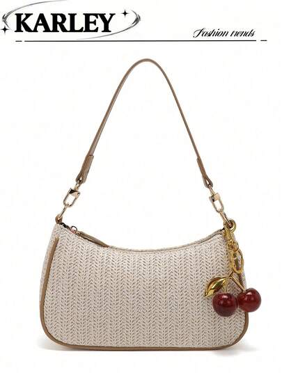 Túi xách thời trang nữ, túi đan rơm mùa hè mới, túi phong cách đi biển, túi dành cho phái đẹp thời Y2K, túi đeo vai, ví nhỏ.