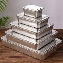 Stainless Steel Tiramisu Dish, Flat Square Tray, Rectangular Box With Lid, Steaming Cake Baking Tray, Serving Platter - Multicolor - View 6