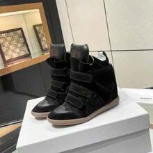 ISA High-Quality High-Top Sneakers For Women Made Of Genuine Leather With An 8 Cm Thick Sole And Closure – Versatile Leisure And Sports Shoes. - 黑色 - 查看 3