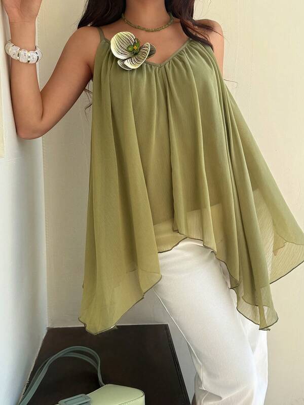 Women's Elegant Sleeveless Regular Length Camisole, Lightweight Fabric, Loose Fit Top, Suitable For Daily Wear