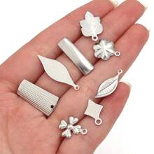 10个/包 不锈钢叶子、树、三叶草、菱形耳钩，简约时尚不褪色耳环配件，DIY珠宝制作耳环组件 - 附吊耳釘 - 查看 3