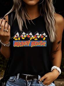 Disney 1 chiếc áo tank top in họa tiết dành cho nữ, áo vest không tay thời trang thường ngày, cổ tròn, co giãn, phù hợp mặc hàng ngày, chất liệu dễ bảo quản. - màu đen - Xem 3