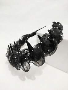 1件装高级网眼水钻休闲波西米亚风派对可爱性感优雅街头风水晶（玻璃）女士缠绕式发带，经典黑色，适合所有季节 - 黑色部 - 查看 5