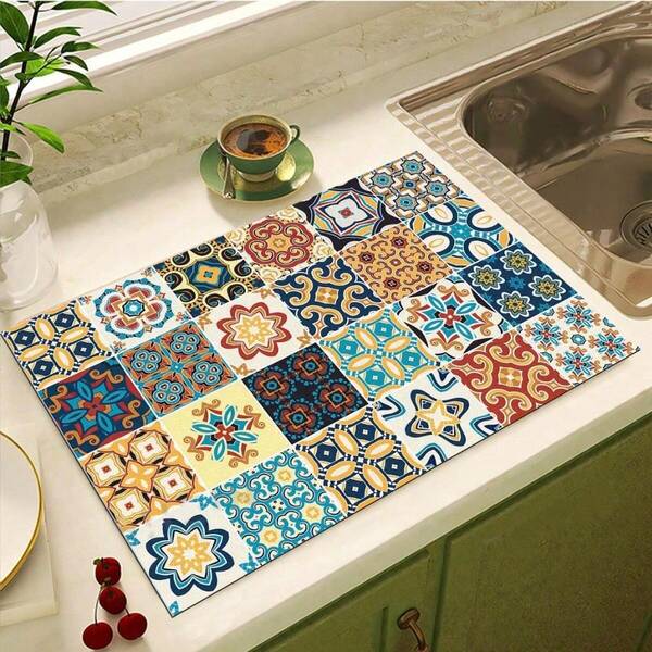 1pc Multi-Pattern Printed Absorbent Mat, New Waterproof Kitchen Counter Drying Pad, Soft Silicone Non-Slip Quick-Dry Mat For Kitchen Counter, Coffee Maker, Etc.