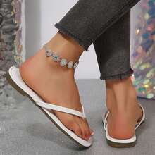 Womens Flip Flops Thong Sandals Shoes Flats For Ladies Slides Lightweight Slippers Summer Casual Beach Dressy Sandals - 白色 - 查看 3