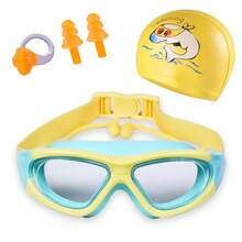 高清儿童泳镜，男女童通用，防雾大镜框，舒适硅胶材质，含泳帽和鼻夹套装 - 彩色 - 查看 20