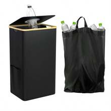 100L Bamboo Frame Deposit Bottle Recycling Bin | Foldable Large Trash Can Laundry Basket For Bottles Cans Storage, Home Kitchen Bathroom - Multicolor - View 7