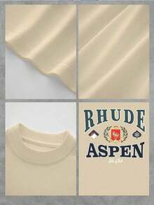 2026 Summer Men's T-Shirt, Men's Casual Crew Neck Short Sleeved T-Shirt With Elegant And Luxurious "RHUDE ASPEN"  - Themed Camisas Para Hombre - 杏色 - 查看 5