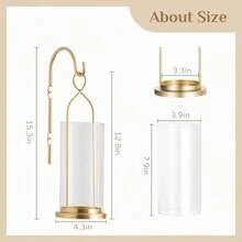Gold Candle Sconces Wall Decor: Set Of 2 Wall Candle Holder For Pillar Candles - Modern Metal Hurricane Lantern Decoration For Indoor Porch Fireplace Bathroom Living Room - Gold - View 3