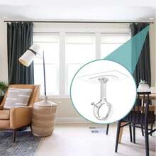 2 套免钻孔顶部安装窗帘杆支架，重型自粘式窗帘杆固定器，可调节窗帘挂钩，适用于直径 1.2 英寸的窗帘杆，适用于衣柜、卧室、浴室、厨房、公寓窗户 - 彩色 - 查看 2