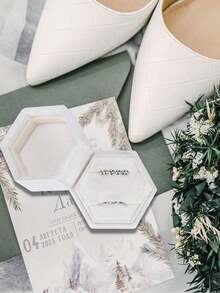 1Pc Velvet Hexagonal Double-Layer Ring Box Portable Jewelry Gift Case For Proposal Engagement Wedding Anniversary Keepsake Storage - Multicolor - View 2
