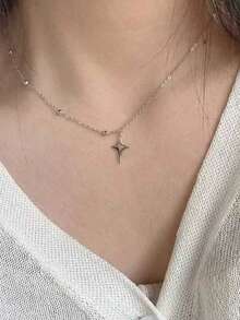 1件优雅不对称星形吊坠项链，简约独特设计锁骨链，适合女性日常佩戴、通勤、约会、度假等场合。 - 彩色 - 查看 2