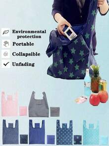 3个装可重复使用购物袋，加厚耐用，方形底部可直立，手提袋，可折叠，单肩手提，便携，适合超市购物，大容量 - 彩色 - 查看 10