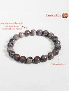 天然尤珀石手链 | 火焰宝石荧光水晶弹力手链 | 紫外线发光珠子余烬石手链 - 火焰石手鍊 - 查看 3