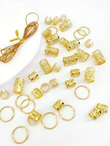 41件波西米亚风发饰，包括1根编织装饰绳，适合编发造型 - 金色 - 查看 5