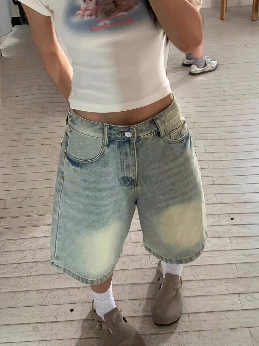 Women's Loose Fashion Straight Mid-Calf Shorts Casual Summer - Màu xanh lam - Xem 1