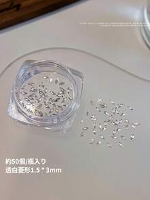50顆/盒迷你鑲邊平底鋯石，美甲裝飾－閃亮透明白色菱形水滴混合不對稱造型，美甲配件，DIY美甲用品，指甲飾品 - 彩色 - 查看 14