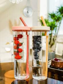 1 pieza Vaso con pajita para té de frutas, vaso portátil de plástico a prueba de golpes y minimalista para bebidas de té de frutas y leche - Multicolor - Ver 7