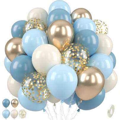 50Pcs Dusty Blue Sand White Gold Balloon Set With Metallic Gold Confetti Balloon Baby Light Blue Balloon Arch Kit For Gender Reveal Birthday Graduations Weddings Anniversary Bridal Shower Boho Party Decorations