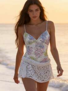 Women's Elegant Floral Sequin Embroidery Cami Tops  Y2k Sleeveless Spaghetti Strap Open Back Aesthetic Crop Tank Tops Sparkly Party Night Out Festival Wear Streetwear Going Out Tops Soft Casual Camisoles Vacation Outfits Women, Summer Outfits For Women, Spring Outfits For Women - 淺藍色 - 查看 3