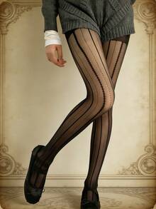 洛丽塔甜美蕾丝条纹长筒袜，优雅波点透明连裤袜 - 彩色 - 查看 9