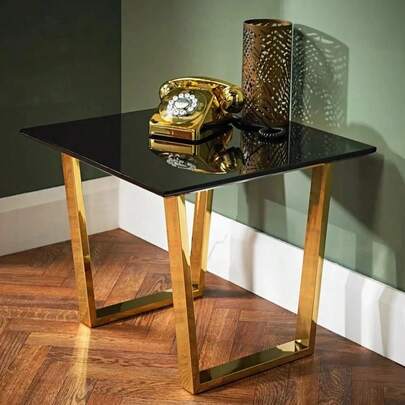Antibes Lamp Table Sleek, Blk, High Gloss Top Rests On Gold Openwork Legs