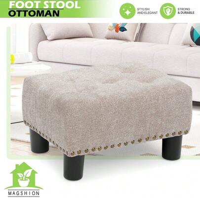 15" Ottoman Classic Cube Seat Upholstered Lift Top Footstool Beige Tufted Poufs