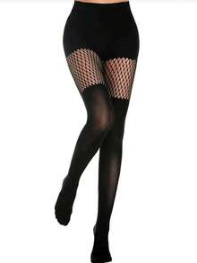 3双装性感镂空连裤袜，镂空吊袜带，密网眼丝袜，夜店女王黑色丝绸性感渔网袜 - 彩色 - 查看 4
