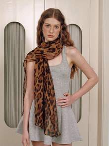 1pc Women's Scarf, Bohemian Leopard Print, Lightweight & Breathable, Suitable For Daily Wear, Can Be Paired With Robes, Dresses And Other Outfits. - Coffee Brown - View 2
