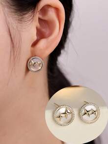 1对女士耳环，圆形星形耳钉，优雅设计，镶嵌合成锆石，时尚百搭，适合作为礼物和日常佩戴 - 耳環 - 查看 8