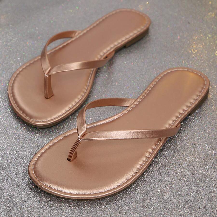 Womens Flip Flops Thong Sandals Shoes Flats For Ladies Slides Lightweight Slippers Summer Casual Beach Dressy Sandals - 玫瑰金 - 查看 1