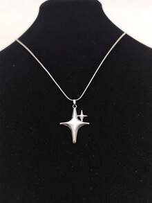 1件奢华18K镀金不锈钢双星吊坠项链，男女皆宜日常佩戴，小众奢华之选 - 彩色 - 查看 4