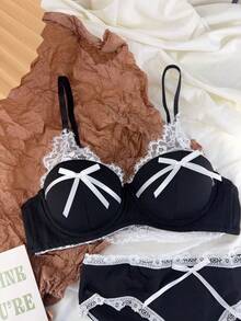 Belle Étoile 1PCS Pure And Cute Underwear Set, Women's Small Bust Gathering And Lifting Wireless Comfortable Lace Bra, Suitable For Daily Wear, Perfect For Giving To Besties, Friends, Or Lovers, The Most Sincere Gift - 黑色 - 查看 8