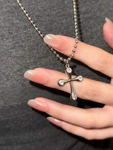 1 chiếc dây chuyền mặt hình thánh giá mạ đồng zirconia hình học thời trang, đính đá zirconia siêu nhỏ, dành cho nữ - A - Xem 2