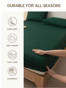 1 Fitted Sheet + 2 Pillowcases 3 PiecesSoft Brushed Bedding Set, Suitable For Bedroom & Guest Room, All Season, Machine Washable, Colors: Olive Green / Blue / Dark Coffee - Dark Green - View 5