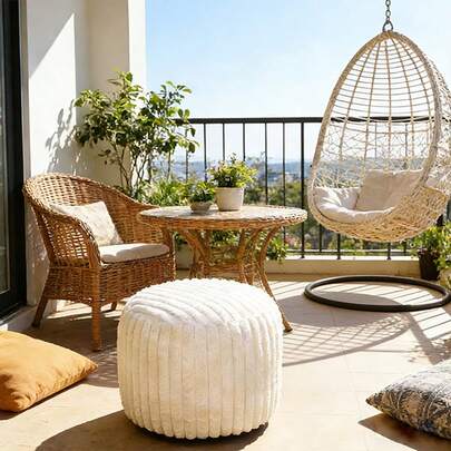 Reposapiés de cojín redondo sin relleno - sin relleno, bola de piel sintética esponjosa, puf esponjoso, otomana de almacenamiento, 38 X 50 cm / 45 X 66 cm, espacio de almacenamiento adecuado para la sala de estar, dormitorio, decoración del hogar